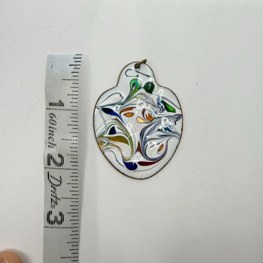 Pendant Vintage Enamel on Copper Abstract Multicolor Artisan Boho Statement